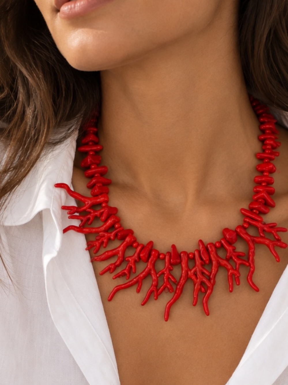 New! Coral Red Beaded Coastal Necklace NWOT